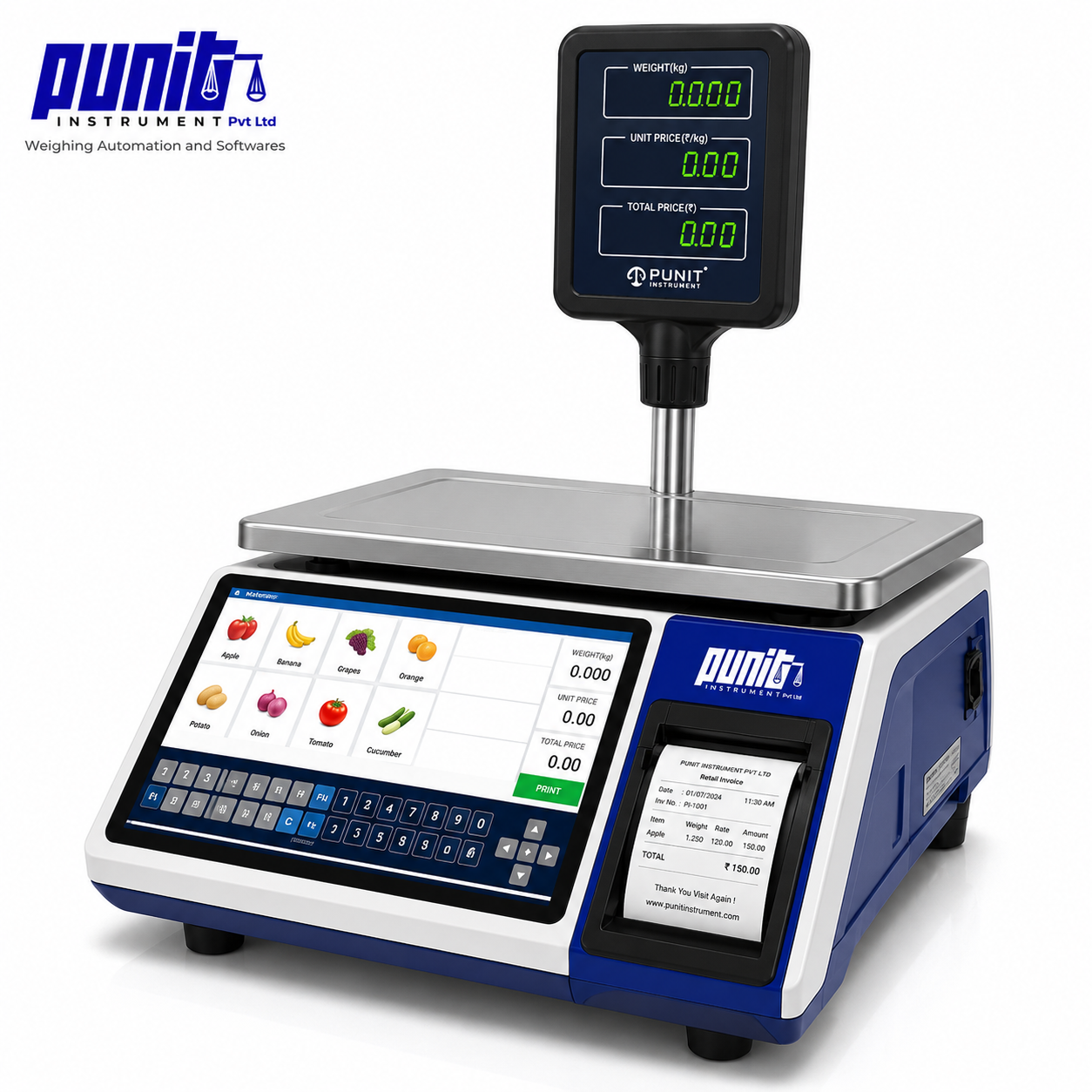 Real Punit industrial weighing scale with touchscreen and printer