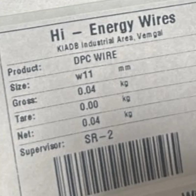 Real wire & cable bobbins barcode weight label printed from a Punit weighing scale with printer