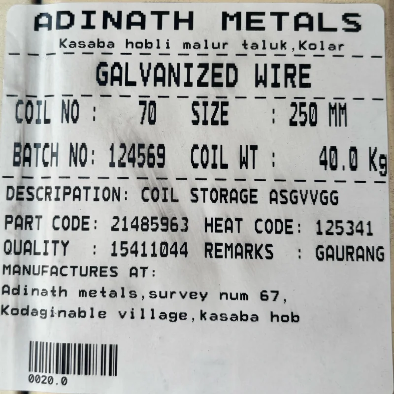 Real galvanized wire coils barcode weight label printed from a Punit weighing scale with printer